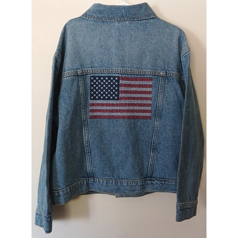 NWT Old Navy Disney Denim Jacket Kids Size M 8  Mickey Mouse American Flag Patch